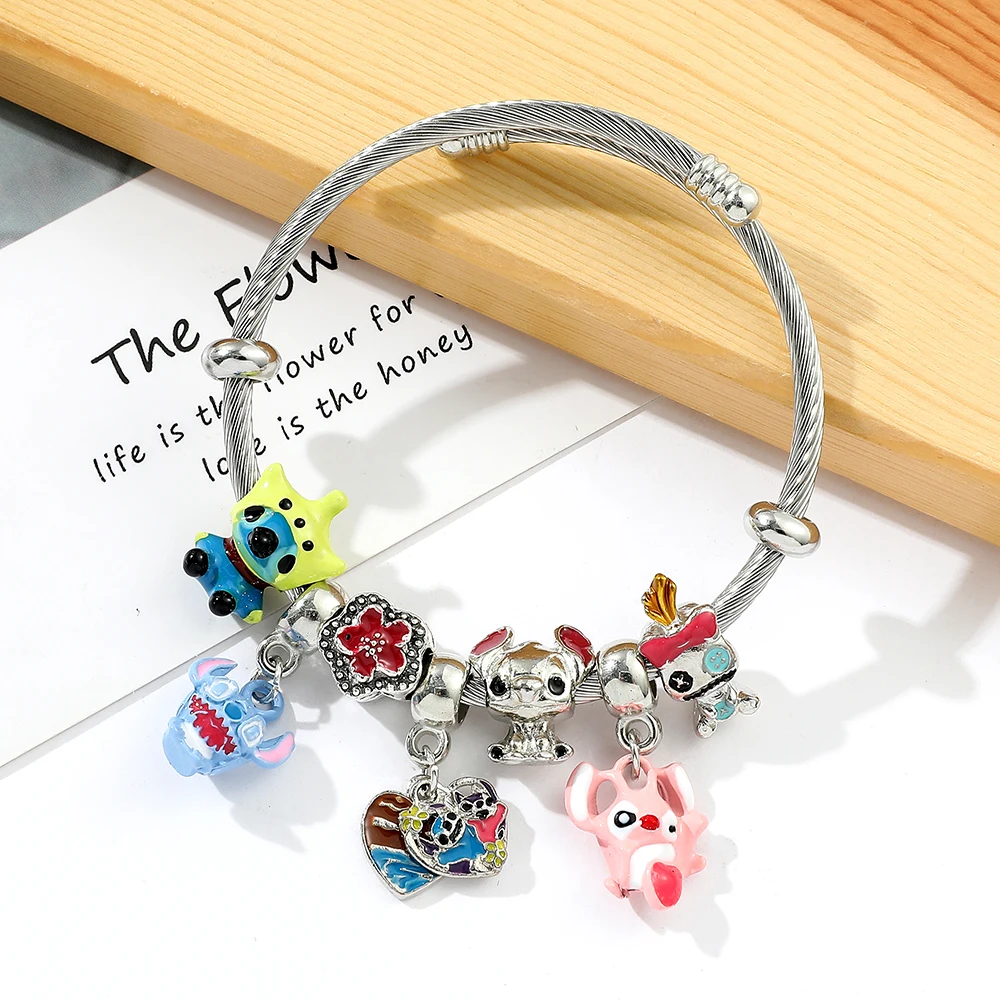 Disney-pulsera de Anime Lilo & Stitch DIY, figura de dibujos animados, abalorio de esmalte de puntada, pulsera de cuentas de moda, regalos de joyería para novias