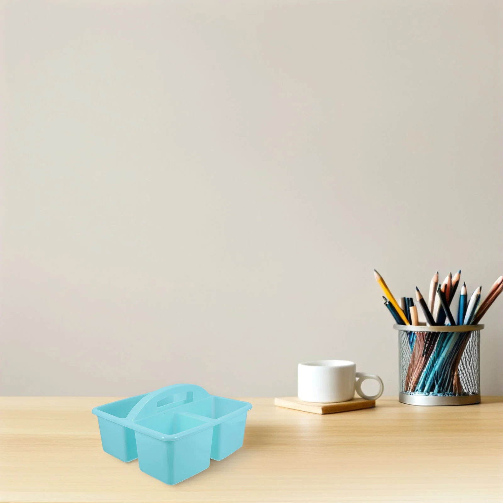 Portable Compartmented Storage Basket Classroom Pencil Holder Handle Supply Organizer