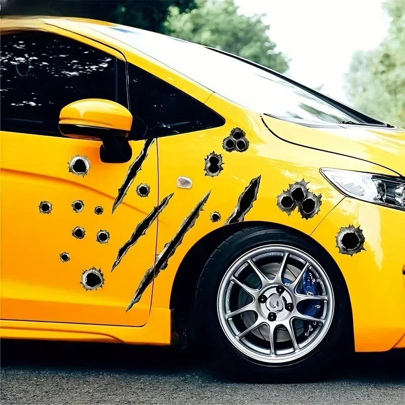 مجموعة واحدة من ملصقات بفتحة رصاصة وعلامة مخلب - فينيل مقاوم للماء واقعي لأجهزة الكمبيوتر المحمولة للمركبات - مثالية لتخصيص Elgy Battle Vibe