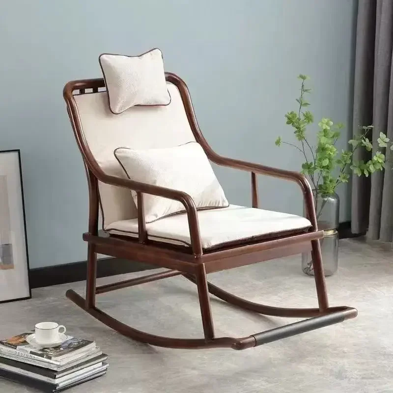 Rocking recliner, solid wood chair, new Chinese casual simple and durable, balcony nap adult lazy, family happy chair