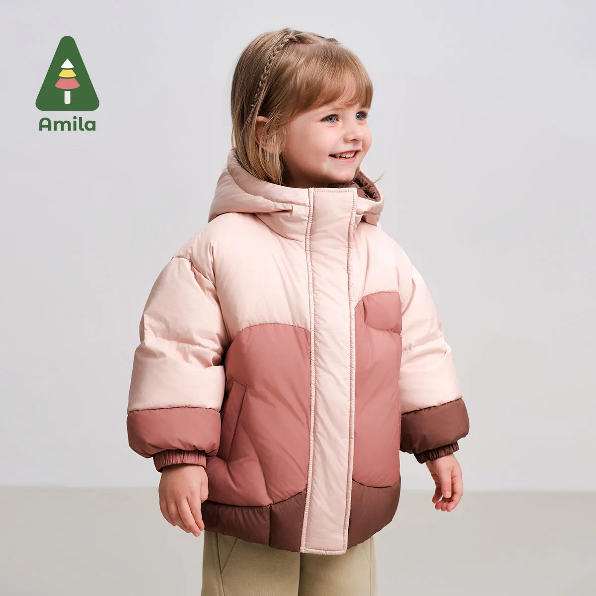 Amila baby down jacket 2024 winter new high quality boys and girls white duck down contrasting color Soft Warm children\'s jacket