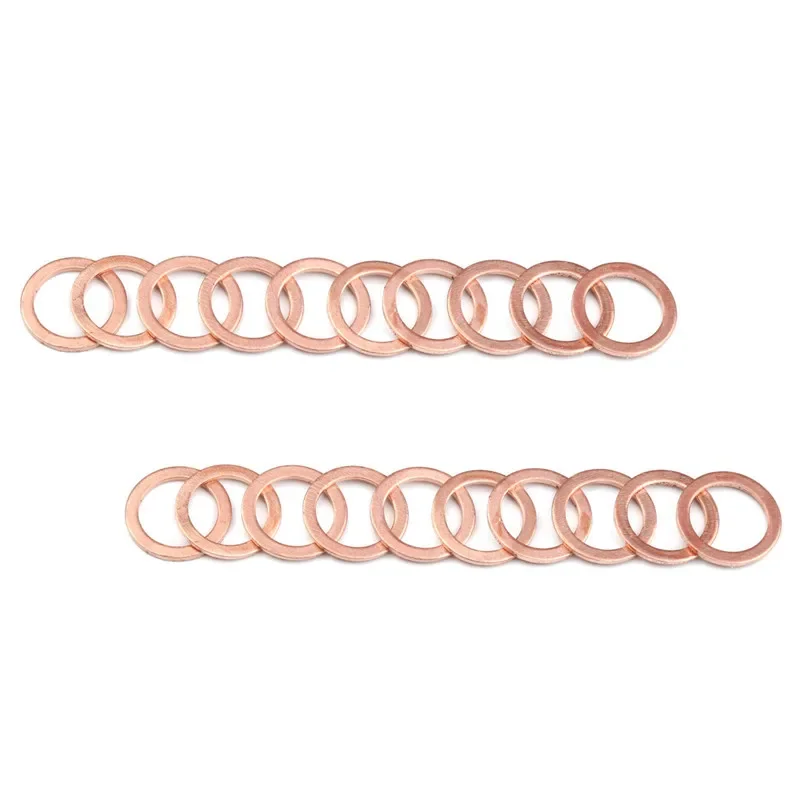 100Pcs Copper Washer Gasket Nut And Bolt Set Flat Ring Seal Assortment Kit With Box M4/M5/M6/M8/M10/M12/M14 For Sump Plugs