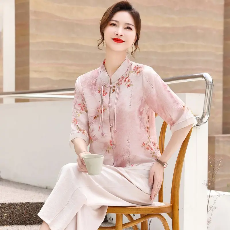 

Summer Short Sleeved Tops for Middle Aged and Elderly Women's Fashion New Chinese Style Elegant Shirts