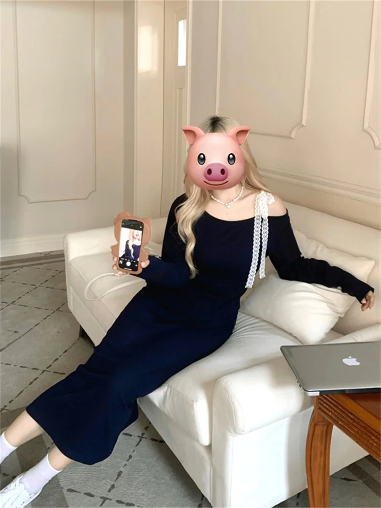 

Женский модный комплект для путешествий: кружевное платье подружки невесты с завязками на плечах, длинный рукав, круглый вырез, костюм-двойка, осенняя одежда для повседневной носки