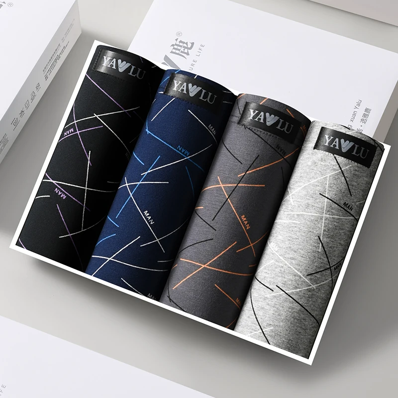 

4PCS Plus Size 6XL Men's Boxer 95%Cotton Underwear Breathable Loose Fit Shorts Comfortable Flat Corner Printing Lines