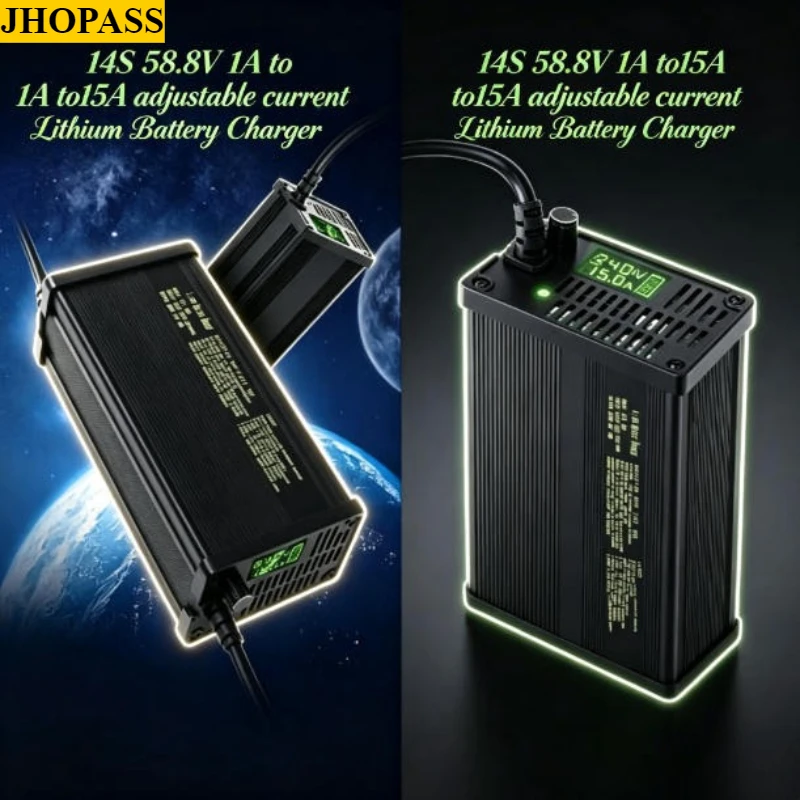 HD Smart 14S Adjustable Current 220V LCD 58.8V 1A to 15A  LiFePO4 Lithium Charger Forklift truck Floor scrubber UK US EU AU Plug