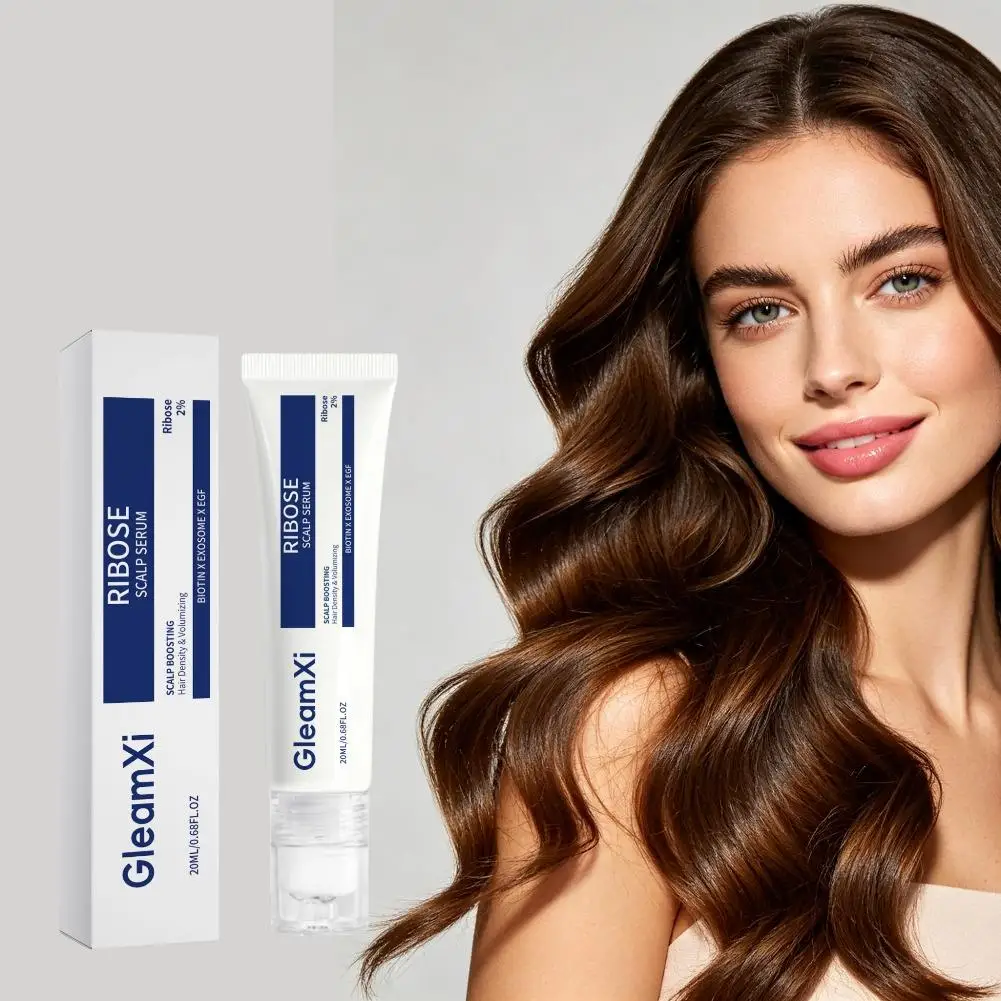 GleamXi Ribose Scalp Serum Rollerball Massage Hair Density Volumizing Essence Regulate Excess Sebum for Stronger Scalp Environme