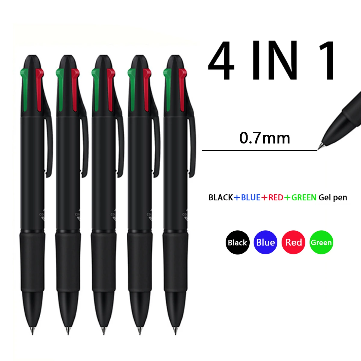 4-in-1-Kugelschreiber, 0,7 mm, Farbe, Kugelschreiber, Blau, Schwarz, Rot, Grün, Schreibstift, Schule, Büro, Schreibwaren