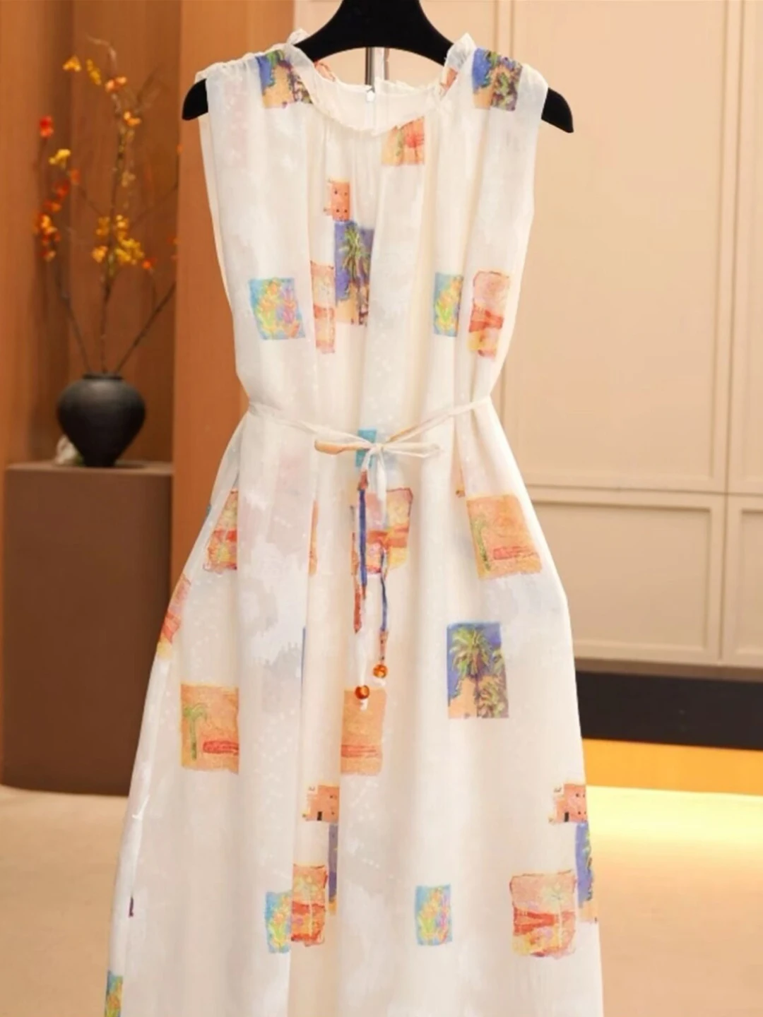 

Женское платье-жилет без рукавов с ретро-принтом в гонконгском стиле, с поясом, приталенное, длинное, А-силуэт, миди, из полиэфирного волокна