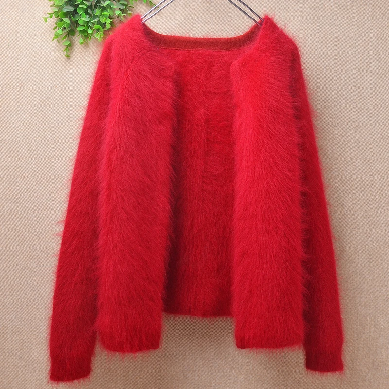 04 Ladies Women Fall Winter Clothing Hairy Mink Cashmere Knitted Short Style Slim Cardigans Angora Fur Jacket Sweater Coat Pull