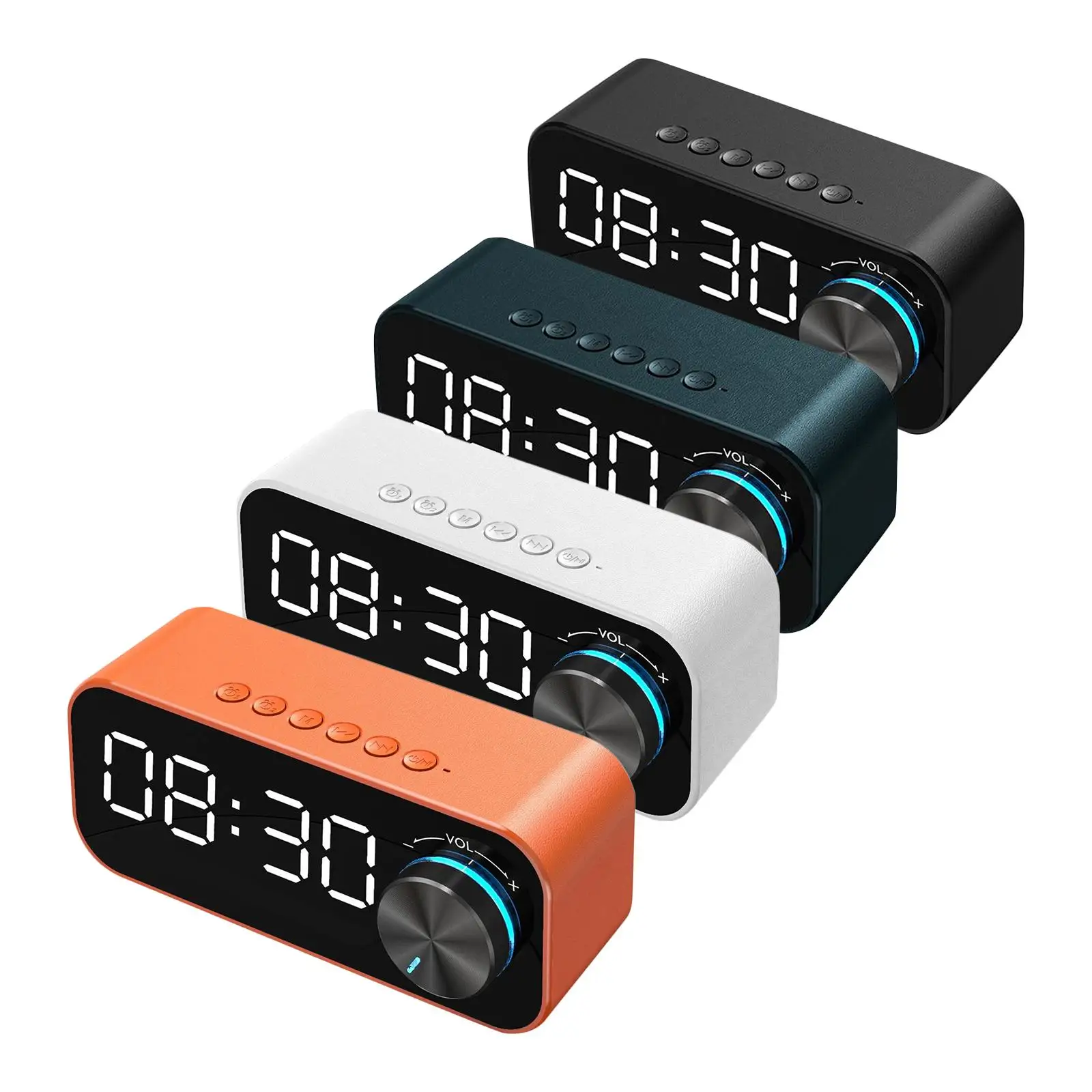 LED Digital Alarm Clock, Rechargeable Mirror Bedside Clock, Subwoofer Music
