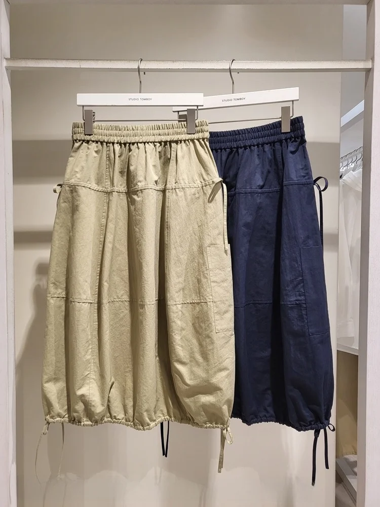 

Trendy Splice Skirt with Drawstring Waist Individuality A-Line Skirt for Women High Waist Commute Style Spring Season