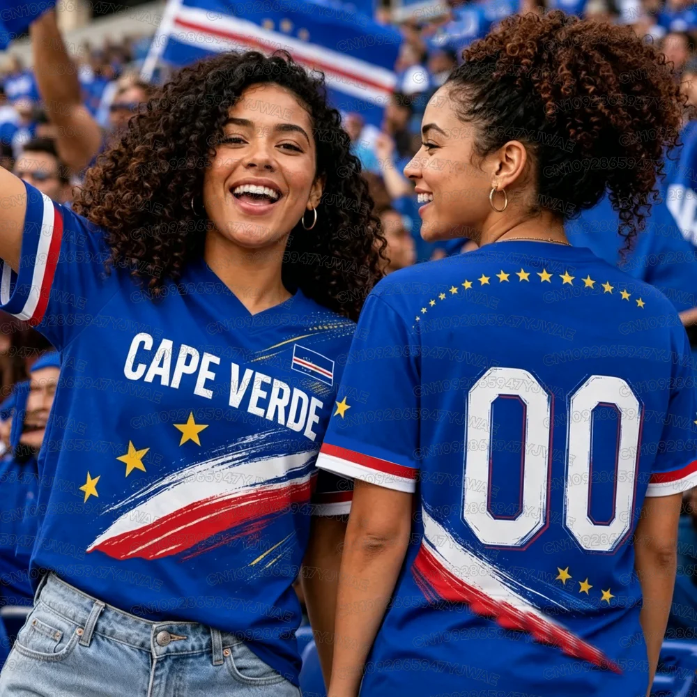 Camiseta de Verano para Hombre y Mujer con Estampado de Cabo Verde, Cuello en V, Manga Corta, Camiseta Gráfica, Camisetas Deportivas de Talla Grande para Fanáticos del Fútbol