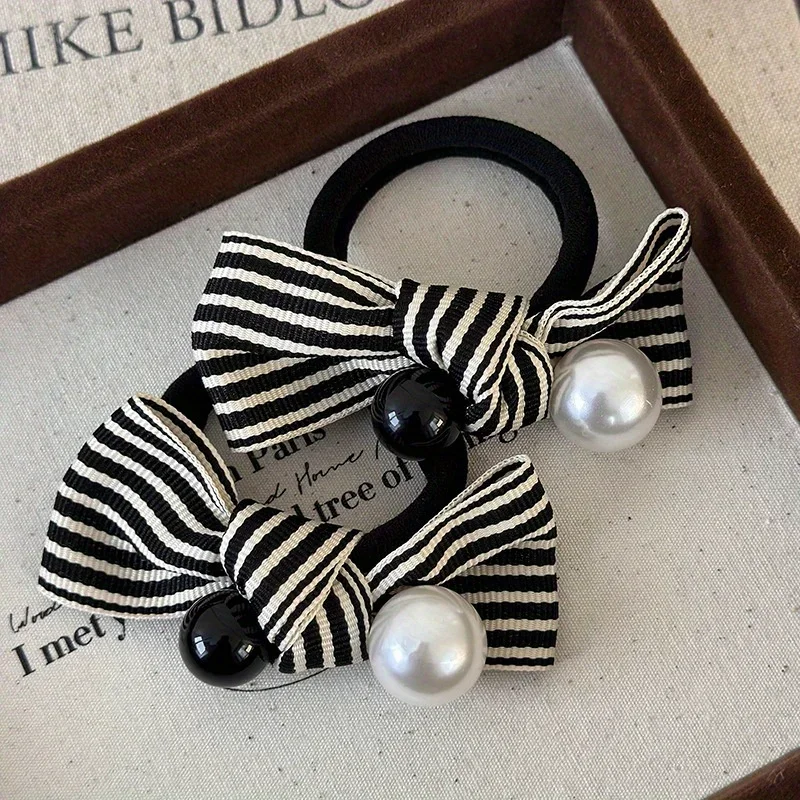 

Simple Beach Hair Accessories Scrunchies for Hair Woman Accesories Pearl Striped Bow Girls Cute Items Headwear Apparel Hair Tie