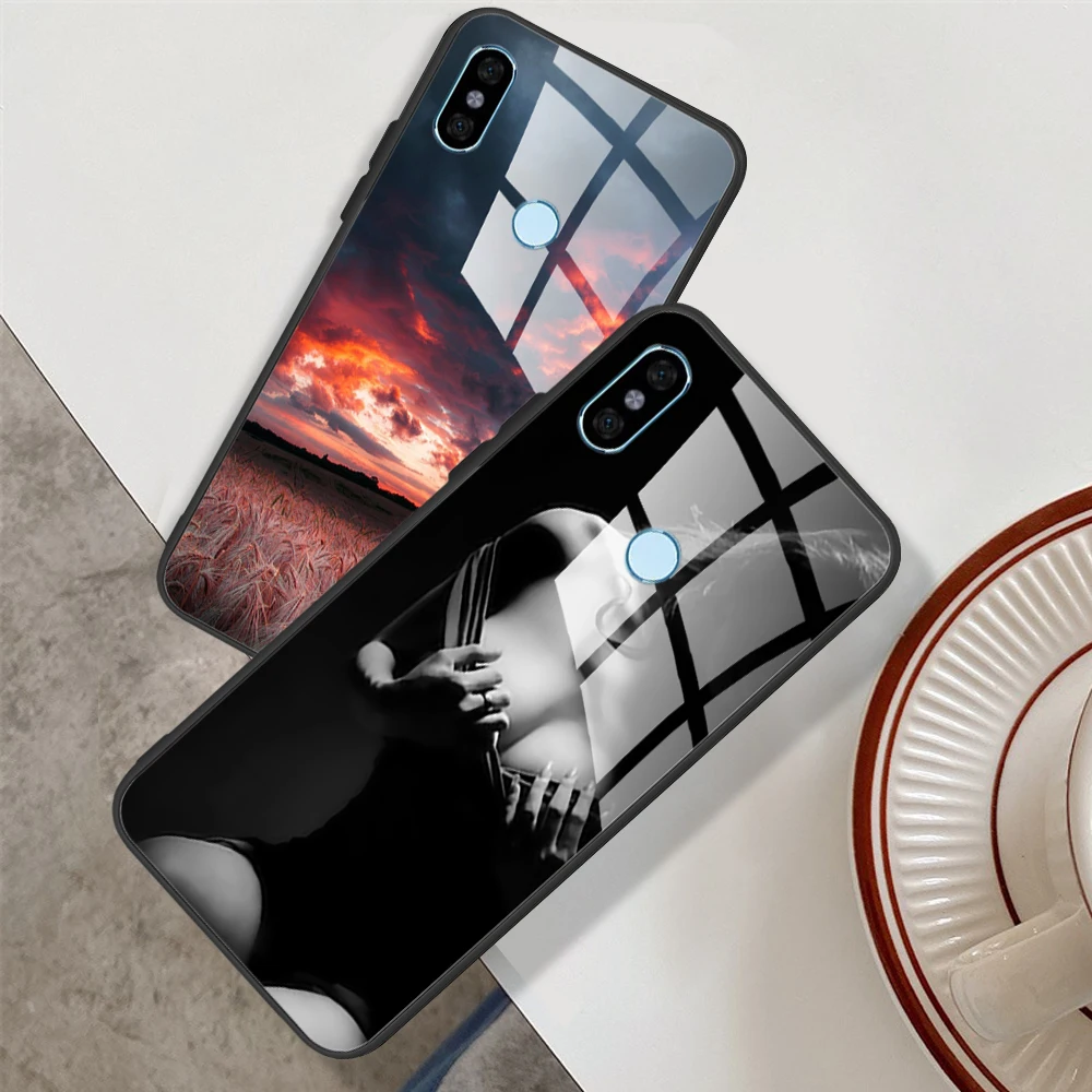 جراب رخامي من الزجاج المقسى لهاتف شاومي ريدمي نوت 5 برو ، جراب هاتف ، موضة