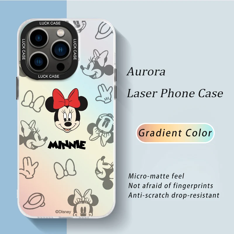 Cute Mickey Minnie For iPhone 15 14 13 12 11 Pro Max XS Max X XR 7 8 Plus 6S 5S Luxury Shockproof laser Phone Case