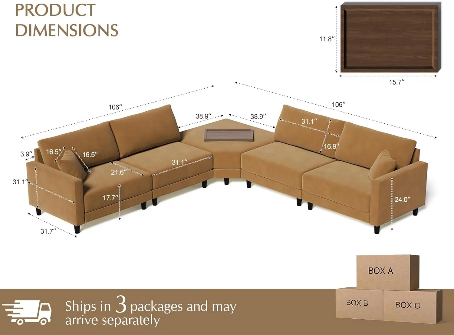 Txtin'S 137"" Sectional Couches For Living Room, 4 Seat Sectional Couch With Removable Ottoman, Convertible Modular Sofa For