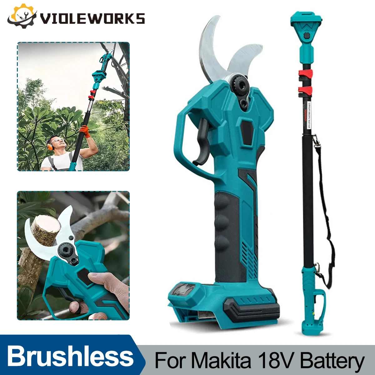 35mm Brushless High Electric Pruner Handheld Orchard Shrub Pruning Branch Cutter 2.8m Telescopic For Makita 18V Battery