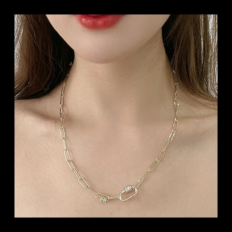 

Персонализированное циркониевое ожерелье с пряжкой для альпинизма, женское преувеличенное металлическое ожерелье, кулон, украшение, лечение