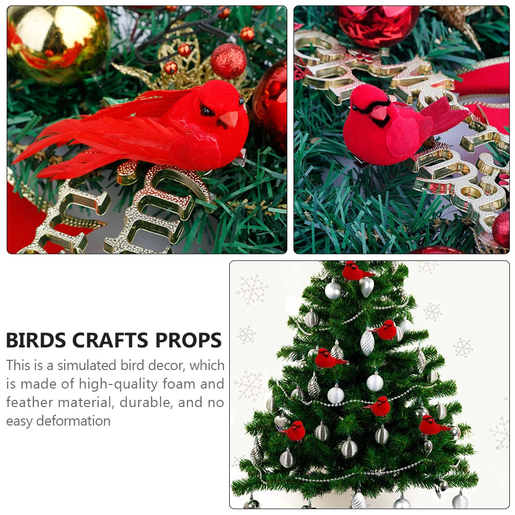 10 Pcs Christmas Tree Decoration Clip-on Ornaments Xmas Bird Decorations Birds Foam Feathered Cardinal