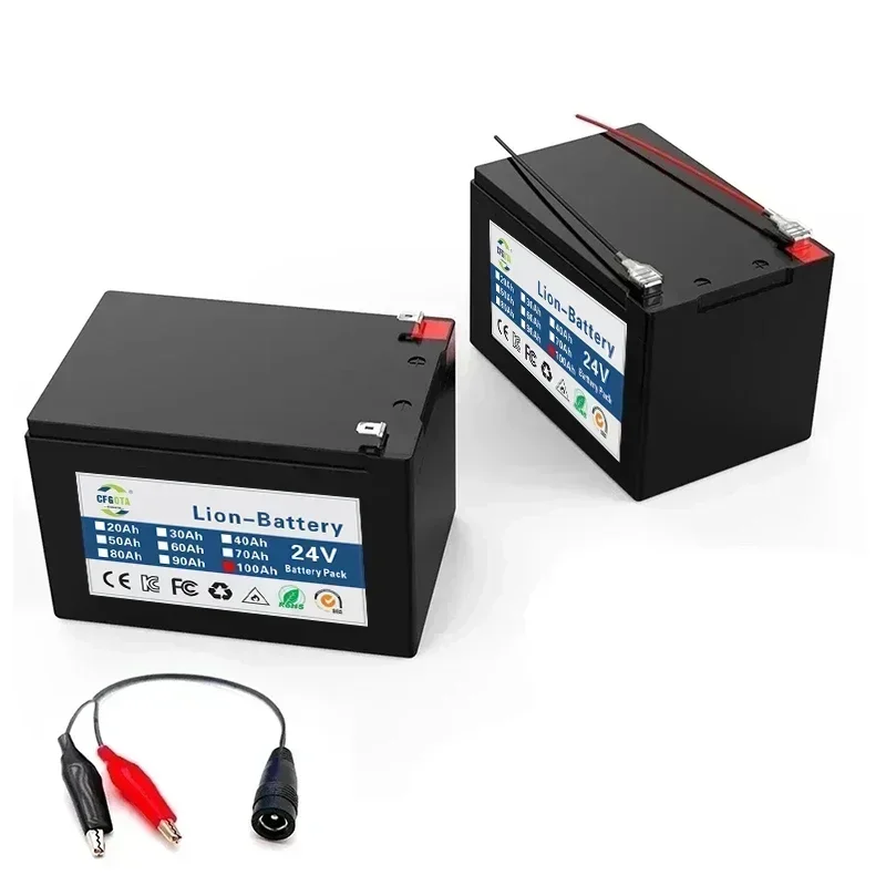 New 18650 24V 100Ah Lithium Ion Battery Pack,for Electric Vehicle Solar Storage Replacement Rechargeable Battery + Charger