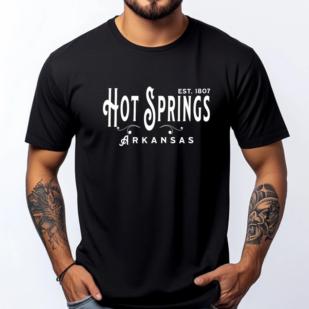 

White Text Ar Souvenir Visit Hot Springs Arkansas Mens Clothing 2025 Winter Camiseta T Shirts For Men Men's Shirt Memorial Day