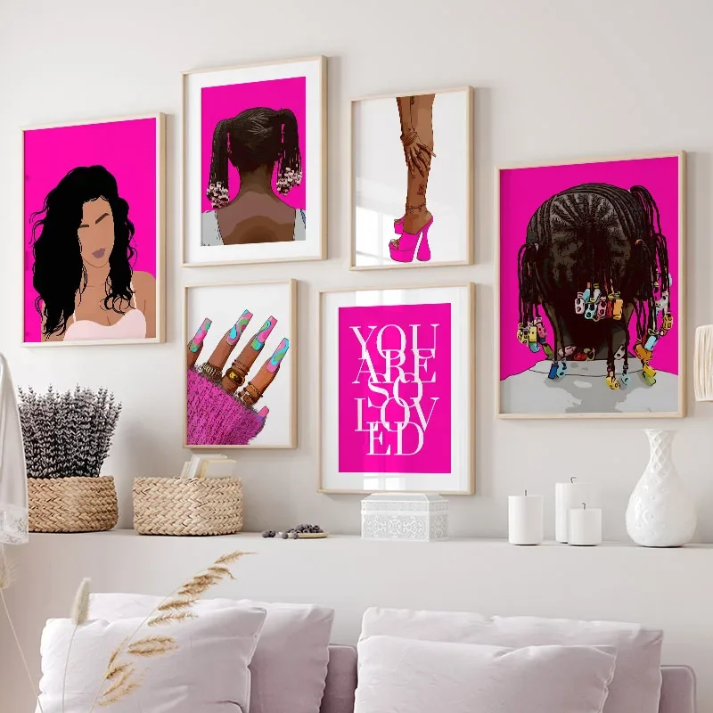 Black girl magic Wall Art natural Curly hair Canvas Painting Nail Posters Living Room Beauty salon Decor Print Wall Pictures