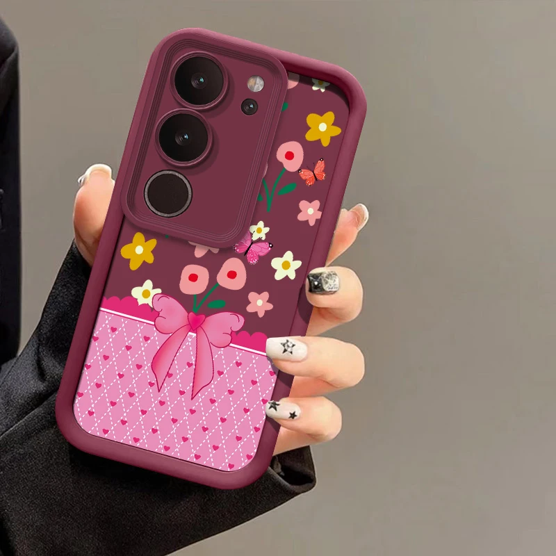 Silicon Matte Phone Case For Vivo Y400 Pro Y300 Y200 Y100 Y72 Y55 Y53S Y52 Y51A Y89 Y81I Y77 Bow Floral Pattern Shockproof Cover view 6