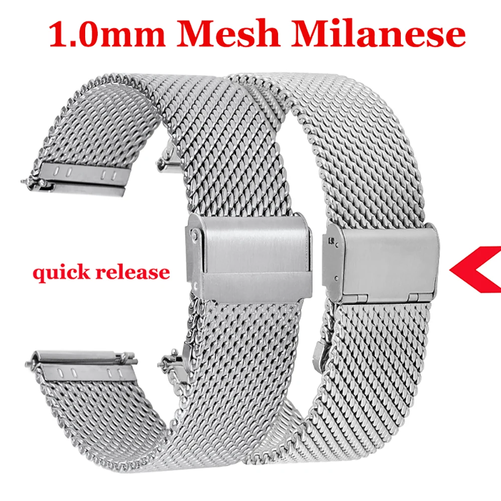 Schnellverschluss-Uhrenarmband, 3 mm Dicke, 1,0 mm, Milanaise-Grobgeflecht, Edelstahl, schweres Armband, 18, 20 mm, 22 mm, 24 mm Uhrenarmband