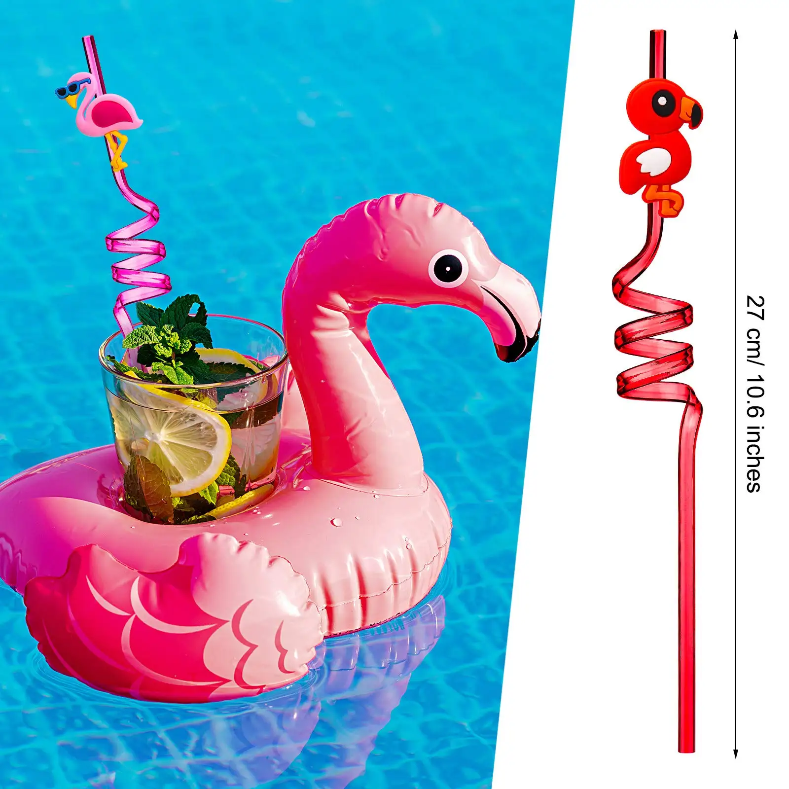 8pcs Flamingo Straws Birthday Party Favors Pool Party Decorations Plastic Drinking Straws Kids Luau Hawaiian Party Supplies