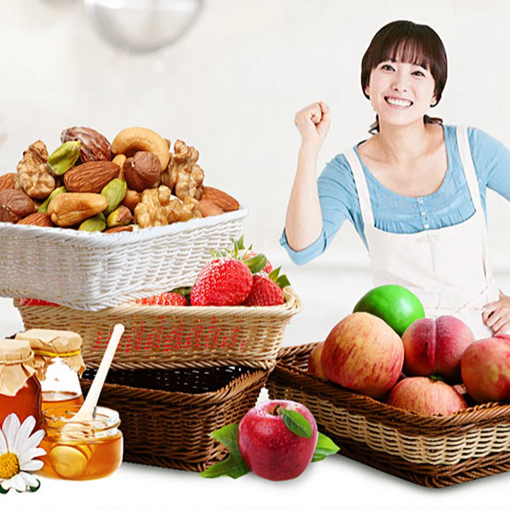 Cesta de pan de mimbre sintética, contenedor de almacenamiento tejido para café, aperitivos, frutas, verduras, hogar, cocina, Hotel, 40x30x8cm