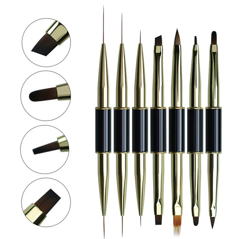1/7PCS Dual End เล็บลายเส้น Liner DIY จิตรกรรมแปรงผงอะคริลิค UV GEL Extension Builder ภาษาฝรั่งเศสคําวาดปากกา