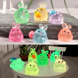 6PCS Mini Rabbits Glow At Night Fairy Garden Accessories Luminous Miniatures Rabbit Desk Decoration Kawaii Home Decor DIY