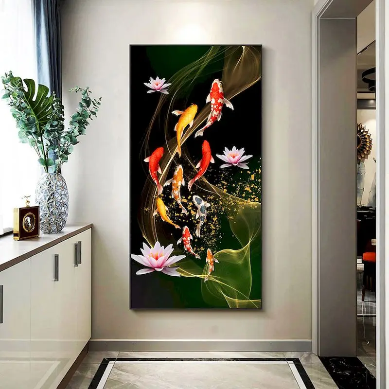 

GATYZTORY Koi Fish Frame Oil Painting By Numbers Modern Drawing On Canvas Wall Art Pictures Animal Golden Painting Large Size