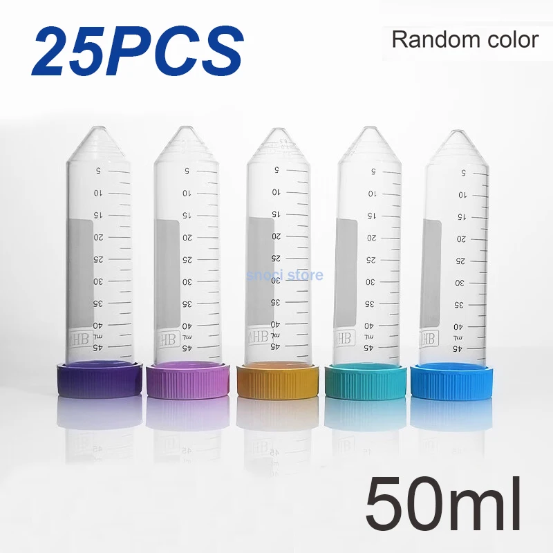 

25Pcs 50ml Plastic Screw Cap Flat Bottom Centrifuge Test Tube with Scale Free-standing Centrifugal Tubes Laboratory Fittings