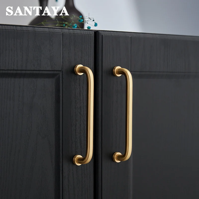 Santaya Puxador de cozinha de latão dourado nórdico simples, puxador de móveis, porta de guarda-roupa, gaveta, cômoda
