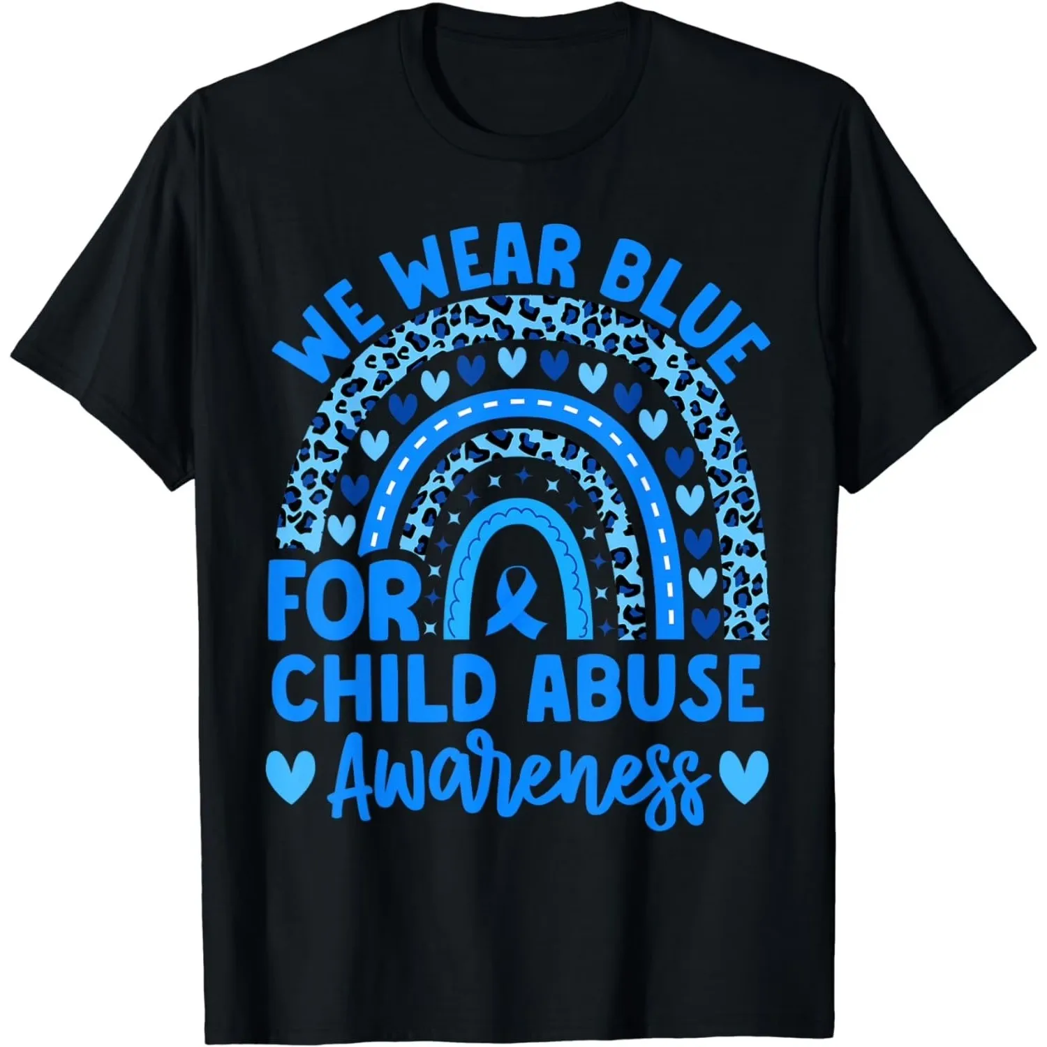 Child Abuse Awareness Rainbow We Wear Blue Graphic Men's T-Shirt Breathable Cotton Tee