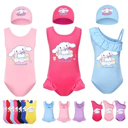 Anime Kawaii Sanrios Cinnamoroll Girl One-Piece Swimsuit Swimming Cap Set Cartoon Cute Comfortable Print Kid Split Swimsuit Gift