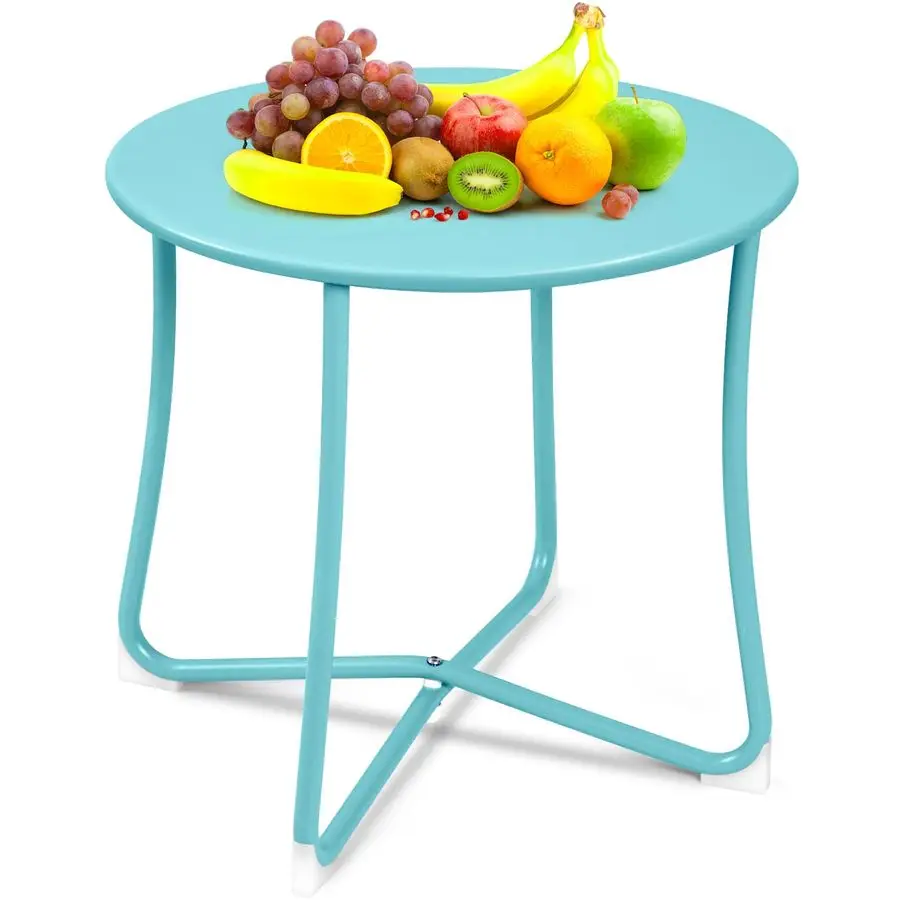 

Patio Small Side Table Outdoor Waterproof Round Metal Steel Weather Resistant Portable Indoor End Table for Garden Balcony Yard