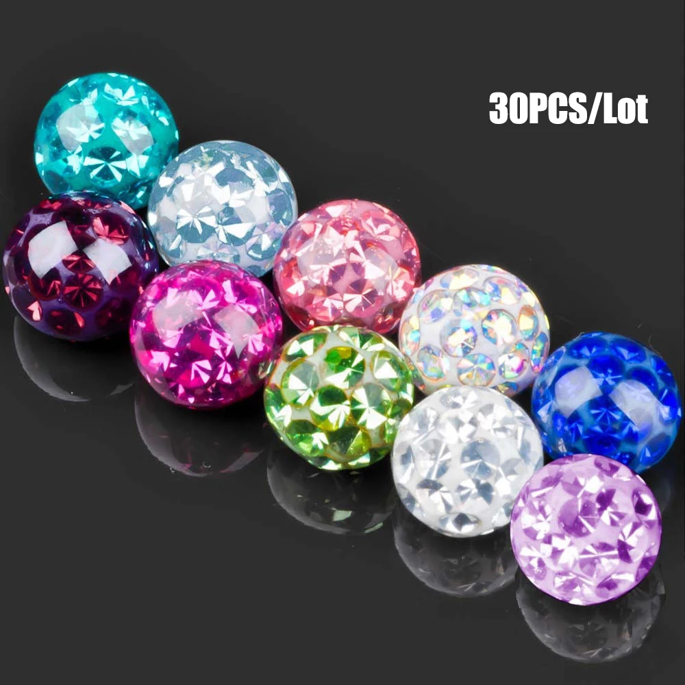 

30pcs/Lot 16G&14G Epoxy Crystal Ferido Ball Replacement Ball Piercing Accessories for Tongue Ring Lip Ear Jewelry Wholesale