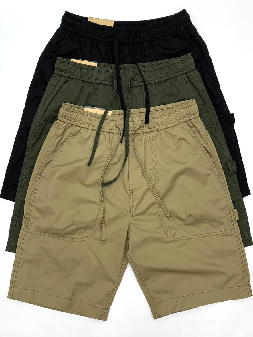 

Summer Men's Workwear orts Loose Fit Pure Cotton Waed Wide Leg Five-Quarter Pants Straight Cut Trousers Faion Urban Sle