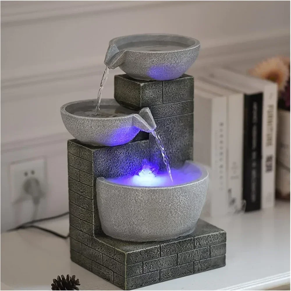 Tabletop Water Fountain Desktop Fountain Small Leisure Waterfall Fountain 3 Tier Indoor Water Feature for Office Home Desk