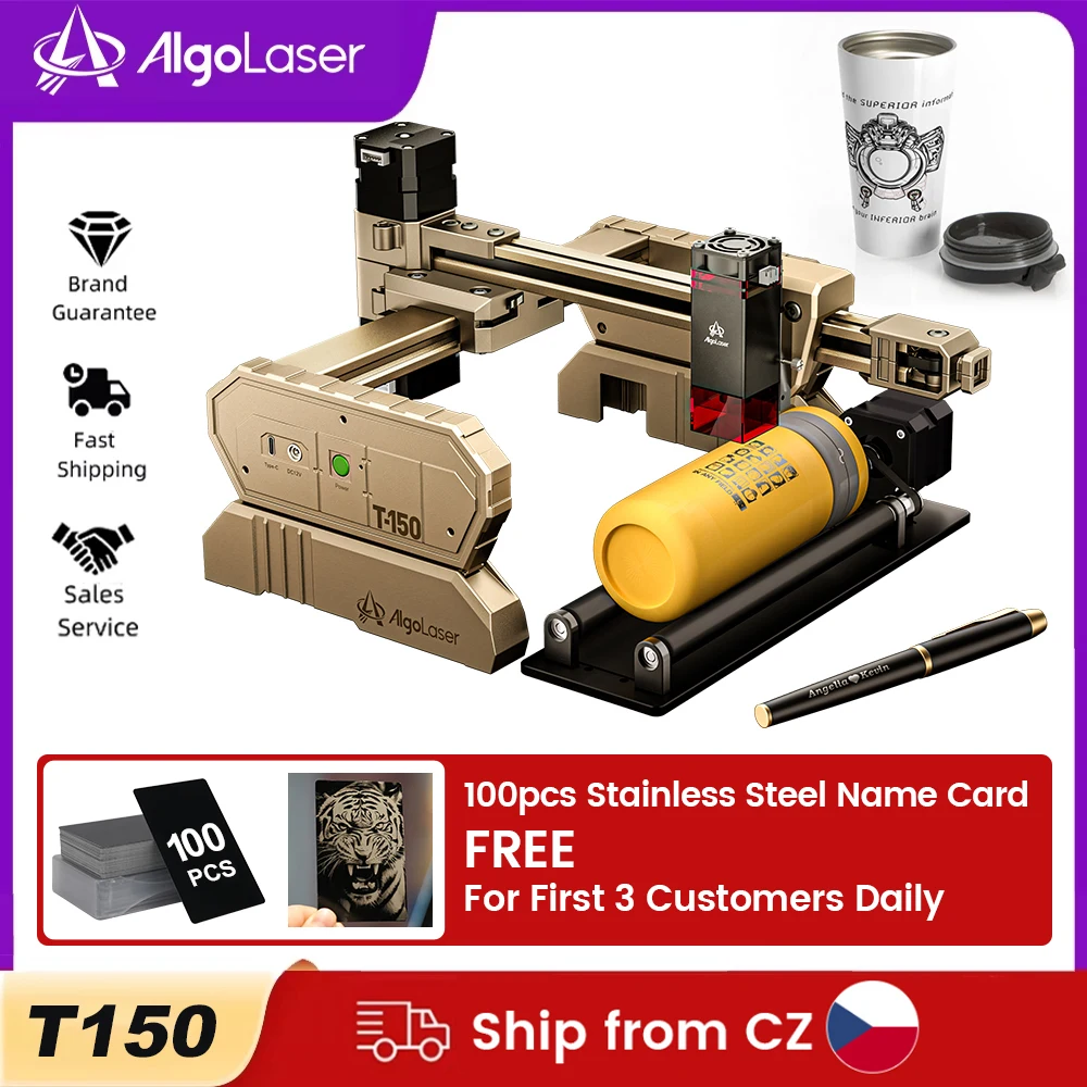 Algolaser T150 10W Mini Graveur Laser Portable DIY pour Plaques d'identification, Papier, Cuir, Bois, Plastique, Logos, Machine CNC Professionnelle