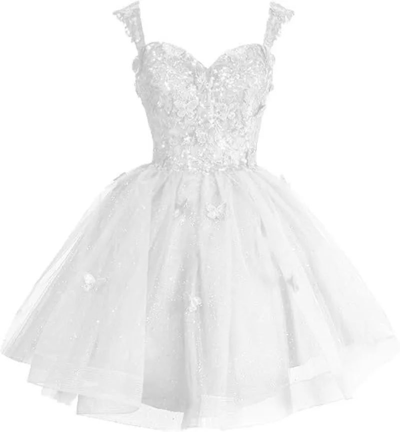 QMANSHA Maßgeschneiderte kurze Homecoming-Kleider, Spaghetti-Herzausschnitt, glitzerndes Ballkleid, 3D-Schmetterlingsapplikationen, Mini-formelles Partykleid – Detail 25