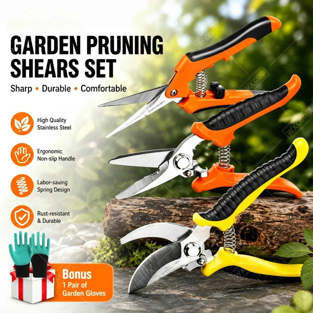 Professional Pruning Shears Stainless Steel Branch Scissors with Non-Slip Grip Sharp Garden Tool for Garden Beak Scissors