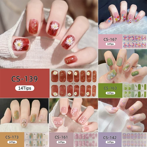 14 Uds. Tiras de pegatinas para uñas, pegatinas simples brillantes para decoración de uñas, envolturas completas para uñas, fabricación de Arte NAil DIY