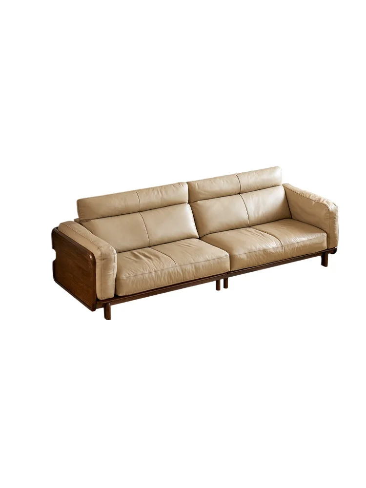 LMM solid wood leather sofa light luxury leather sofa household straight sofa