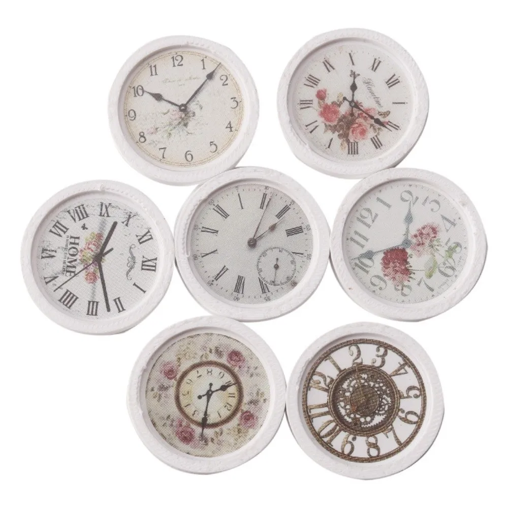 7Pcs 1:12 Dollhouse Miniature Wall Clock Simulated Simple Pretend Play Furniture Round Realistic Details
