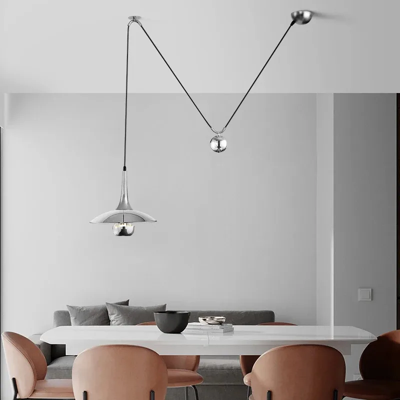 

Designer silver pendant light creative bauhaus lamp adjustable shift linear pendant light for living room dining table light