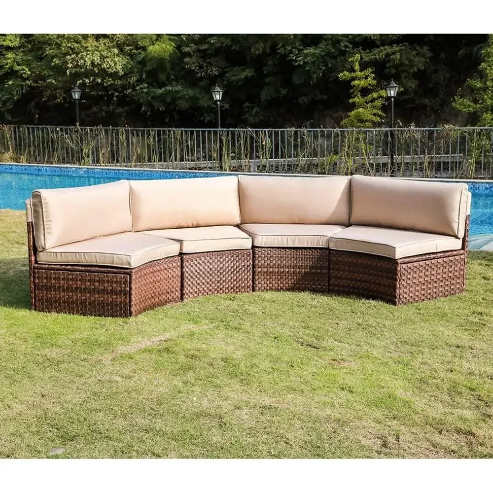 Curved Wicker Outdoor Patio Sofa